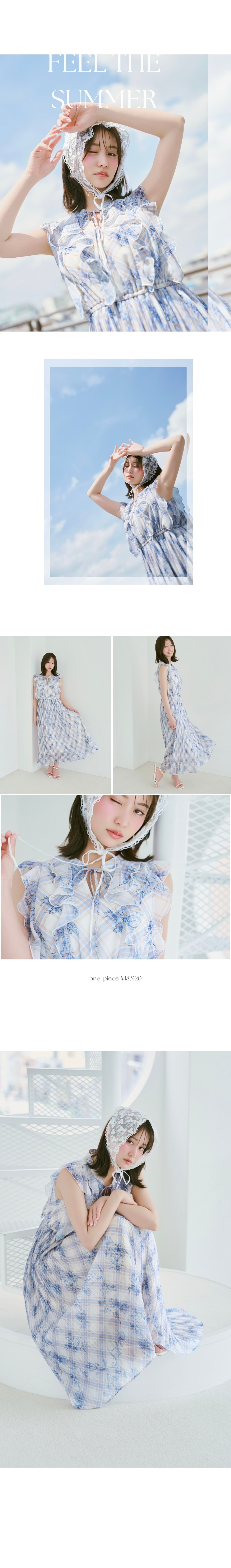 フラワーチェックプリントプリーツ切替ワンピース